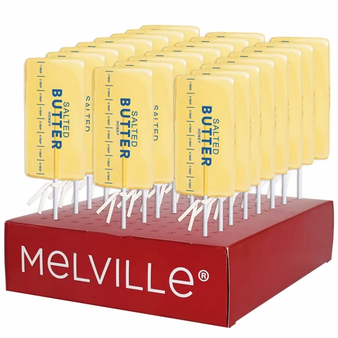 Melville Salted Butter Lollipops, Honey Butter, 24ct Display