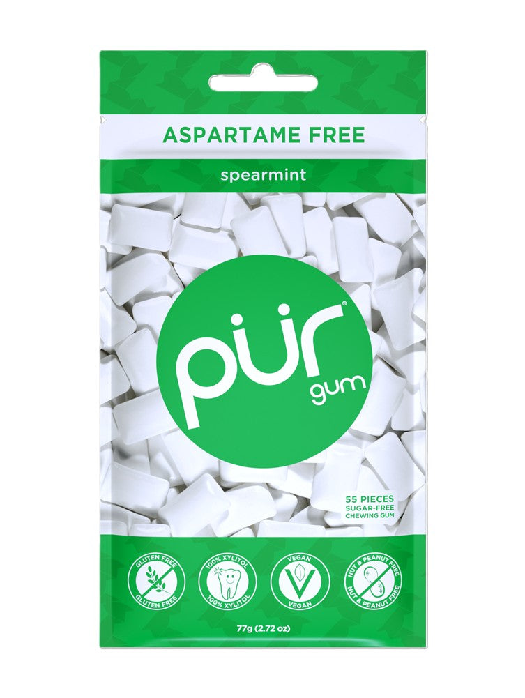 PUR Gum, Spearmint, 55pc Bag, 12ct Display Box