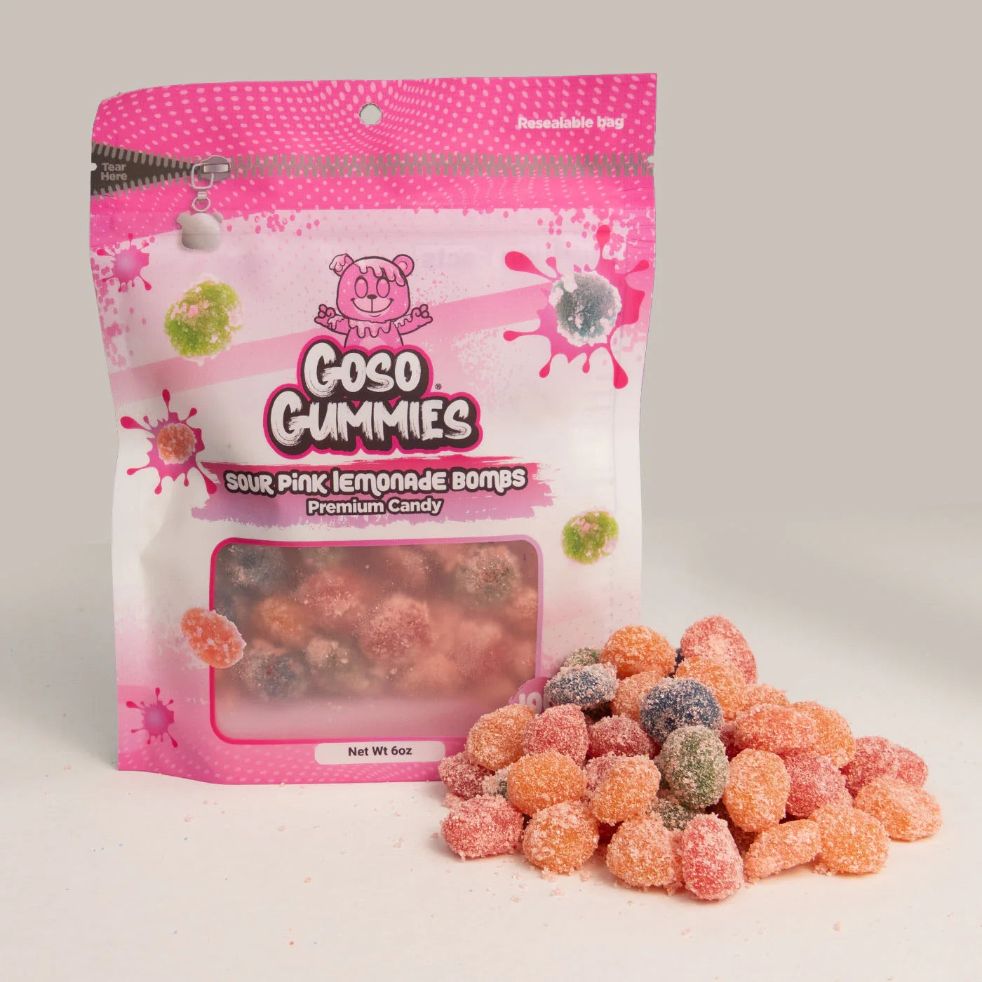 Goso Gummies Sour Pink Lemonade Bombs 6oz Bag, 6ct