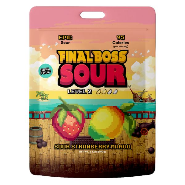 Final Boss Sour Level 2 Strawberry Mango 3.52oz Bag, 12ct