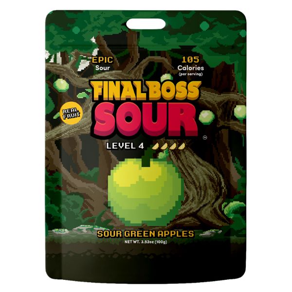 Final Boss Sour Level 4 Green Apples 3.52oz Bag, 12ct