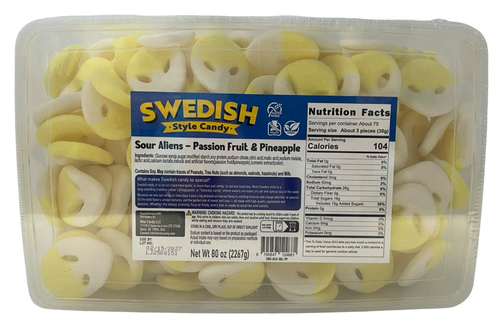 Swedish Style Sour Aliens Passion Fruit/Pineapple 20lb Bulk Bag/Tub