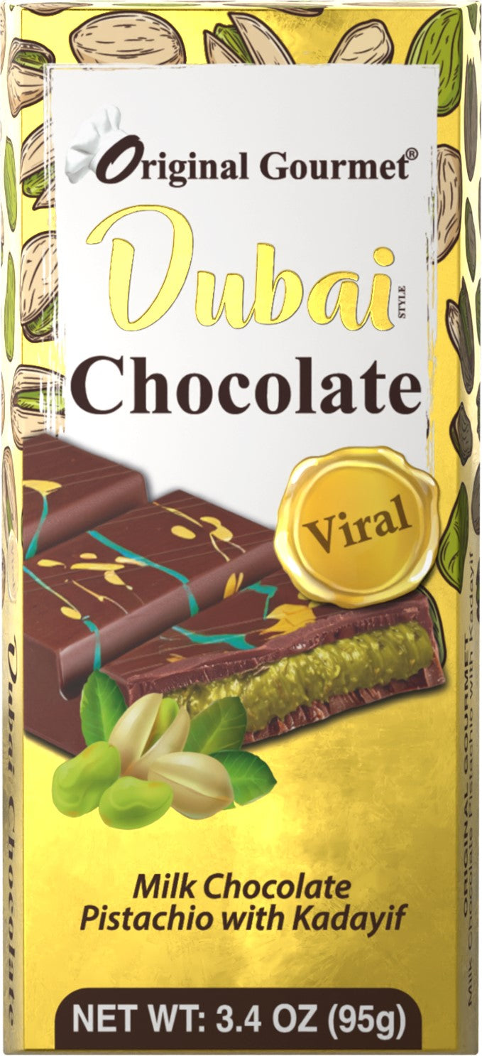 Original Gourmet Dubai Chocolate Bar 3.4oz/95g, 6ct
