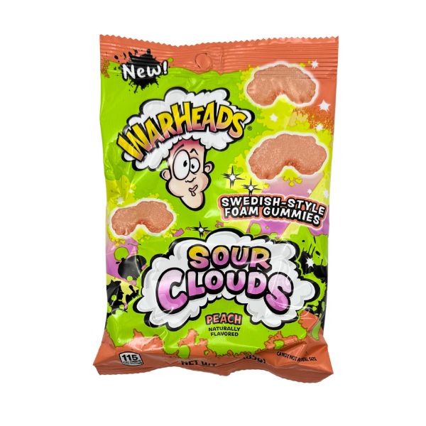 Warheads Sour Clouds Peach 3oz Peg Bag, 12ct