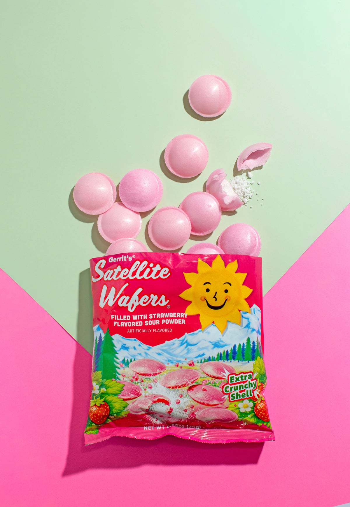 Satellite Wafers Strawberry Filled Extra Crunchy .88oz Peg Bag, 12ct