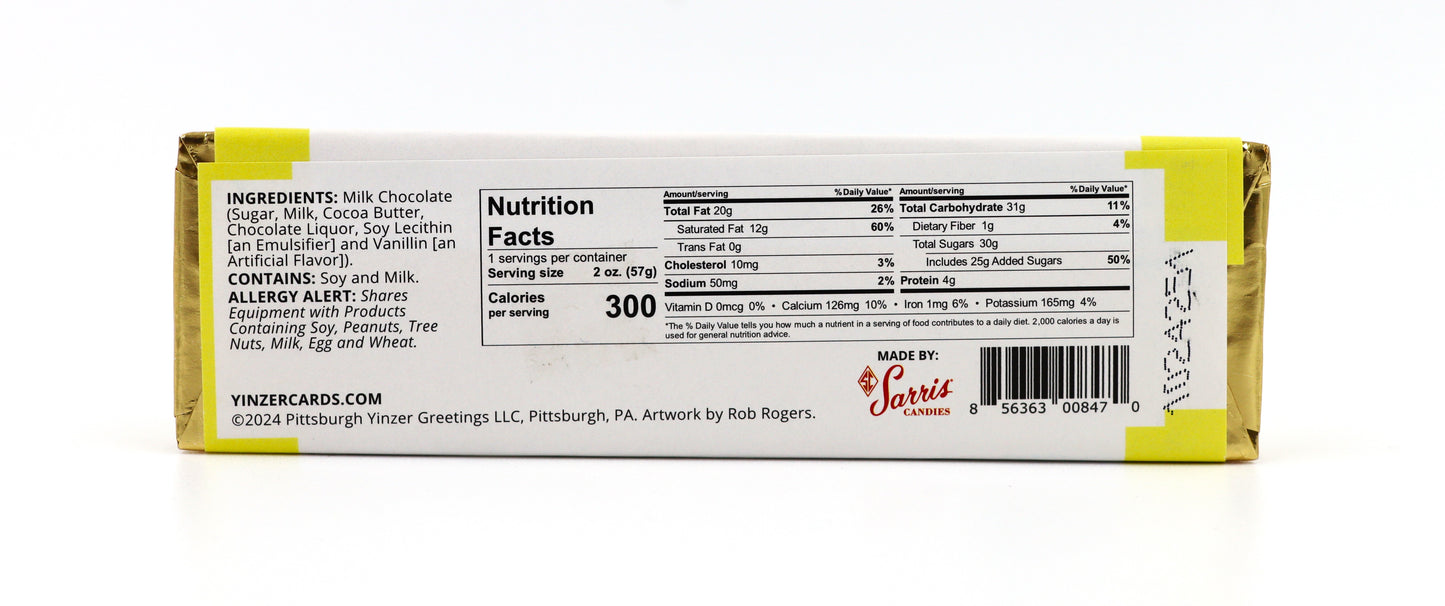Pittsburgh Yinzer Bar, Chocolate of Champions, Milk Choc, 2oz, 36ct
