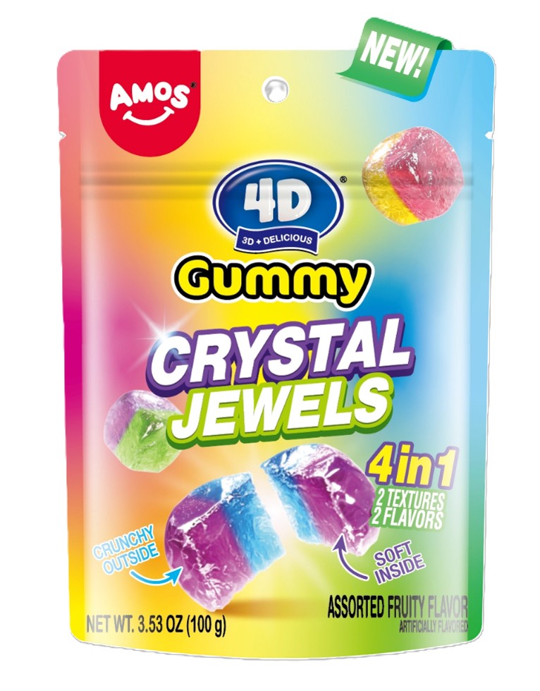 Amos 4D Gummy Crystal Jewels Crunchy Oustide 3.53oz Bag, 12ct
