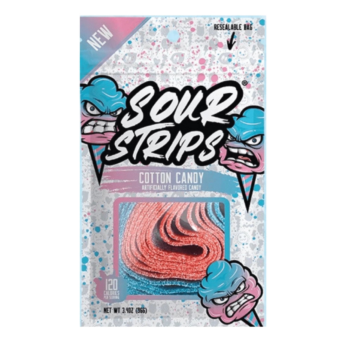 Sour Strips Cotton Candy 3.4oz Peg Bag, 12ct