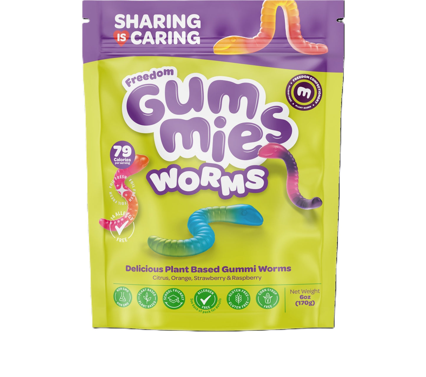 Freedom Plant Based Gummies, Worms 6oz Bag, 10ct