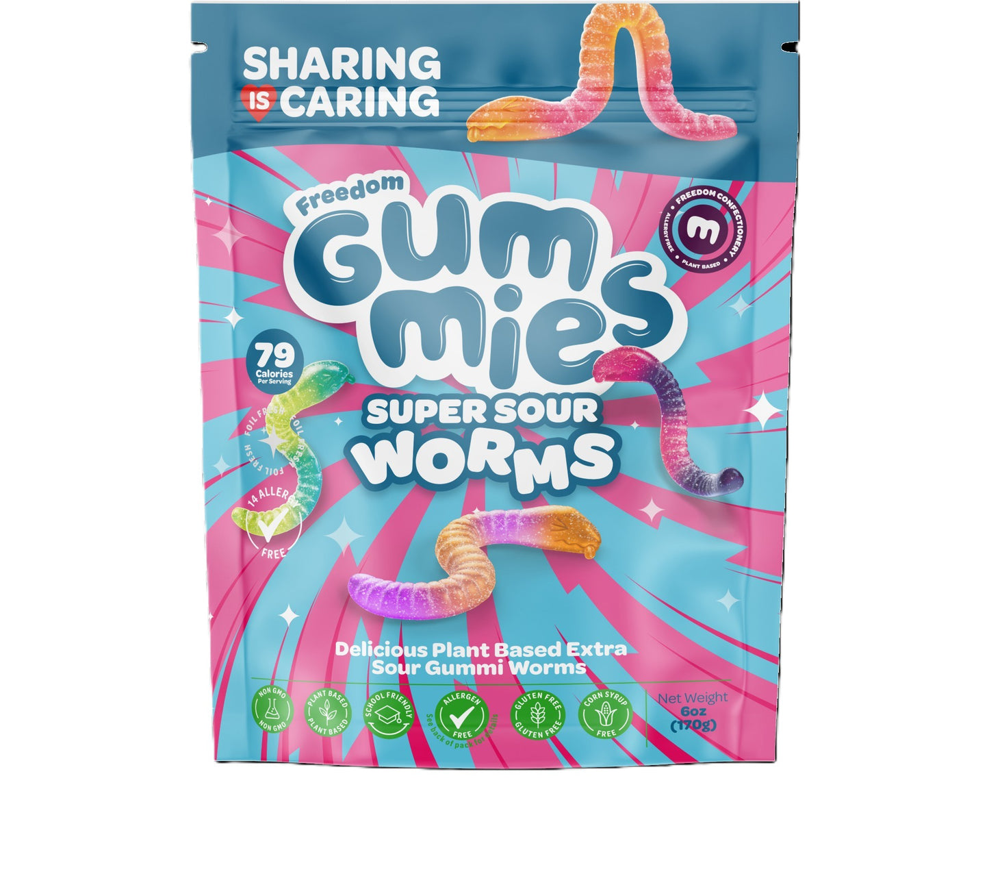 Freedom Plant Based Gummies, Super Sour Worms 6oz Bag, 10ct