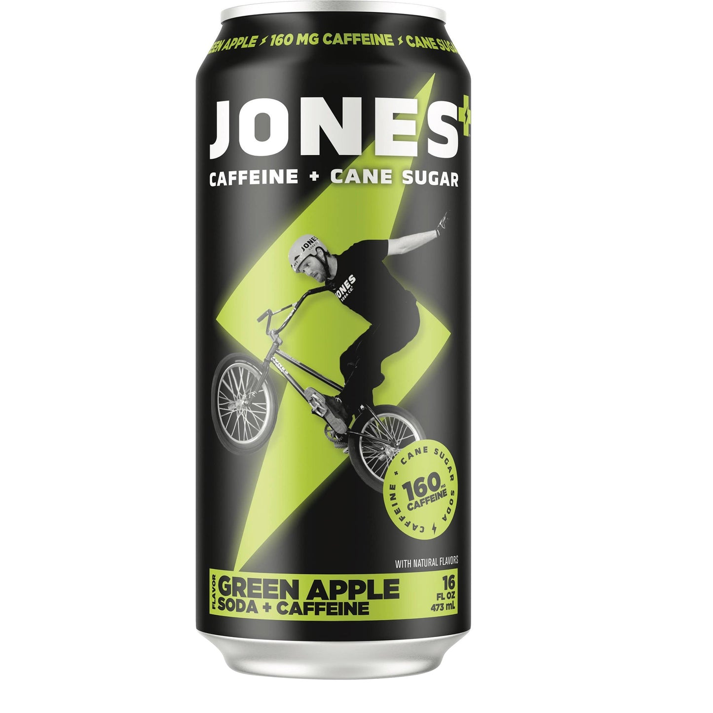 Jones Energy Soda, Green Apple, 16oz Cans, 12ct