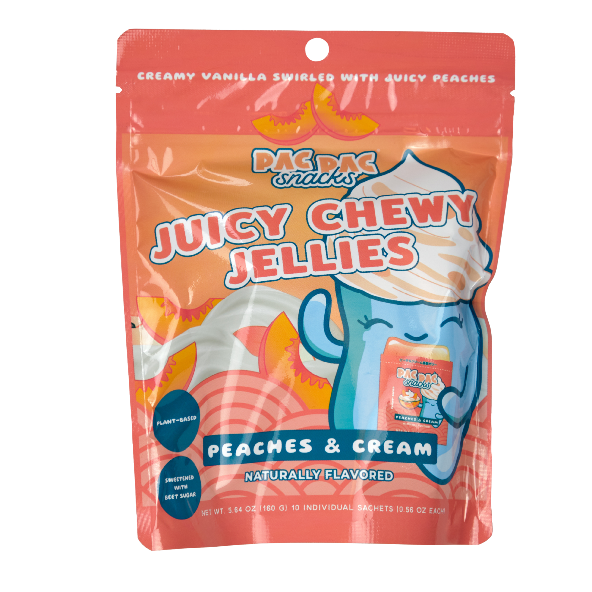 Limited Import - Pac Pac Juicy Chewy Jellies Peaches & Cream 5.64