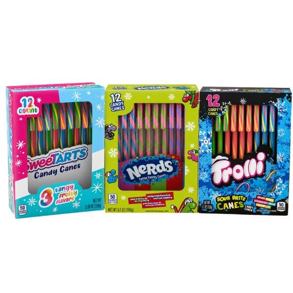 12ct Assorted Canes (SweeTARTs, Nerds, Trolli), 12ct
