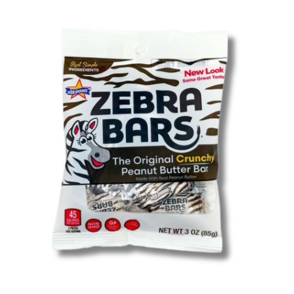 Zebra Bars, Original Crunchy Peanut Butter 3oz Peg Bag, 12ct