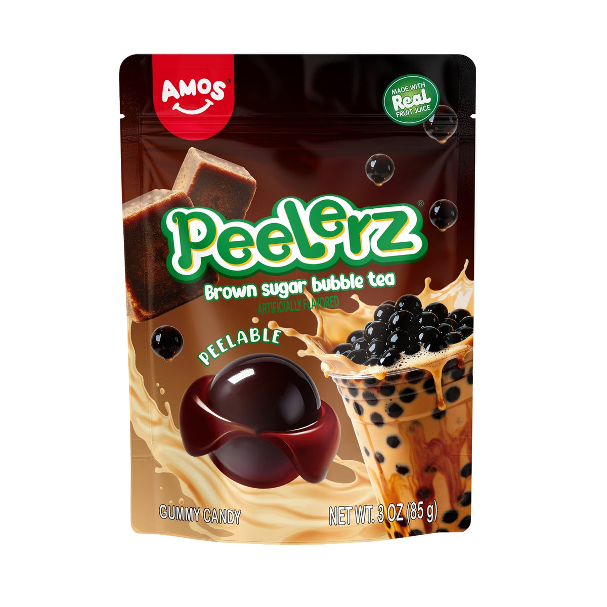 Amos Gummy Peelerz Brown Sugar Boba Tea 6oz, 12ct