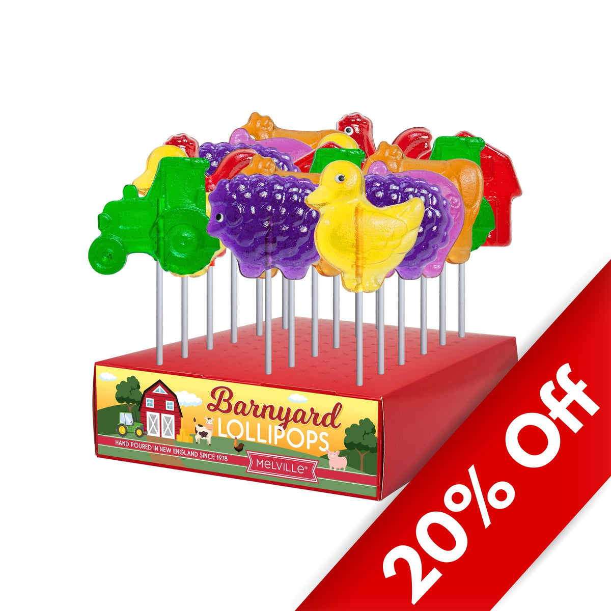 Barnyard Assorted Hard Candy Lollipop 24ct Display