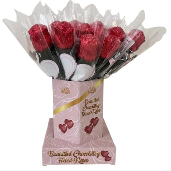 Vday Belgian Milk Chocolate Roses in Vase, 20ct