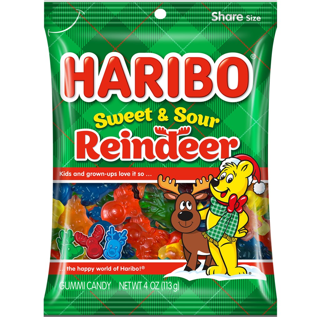 Haribo Sweet & Sour Reindeer, 4oz, 12ct