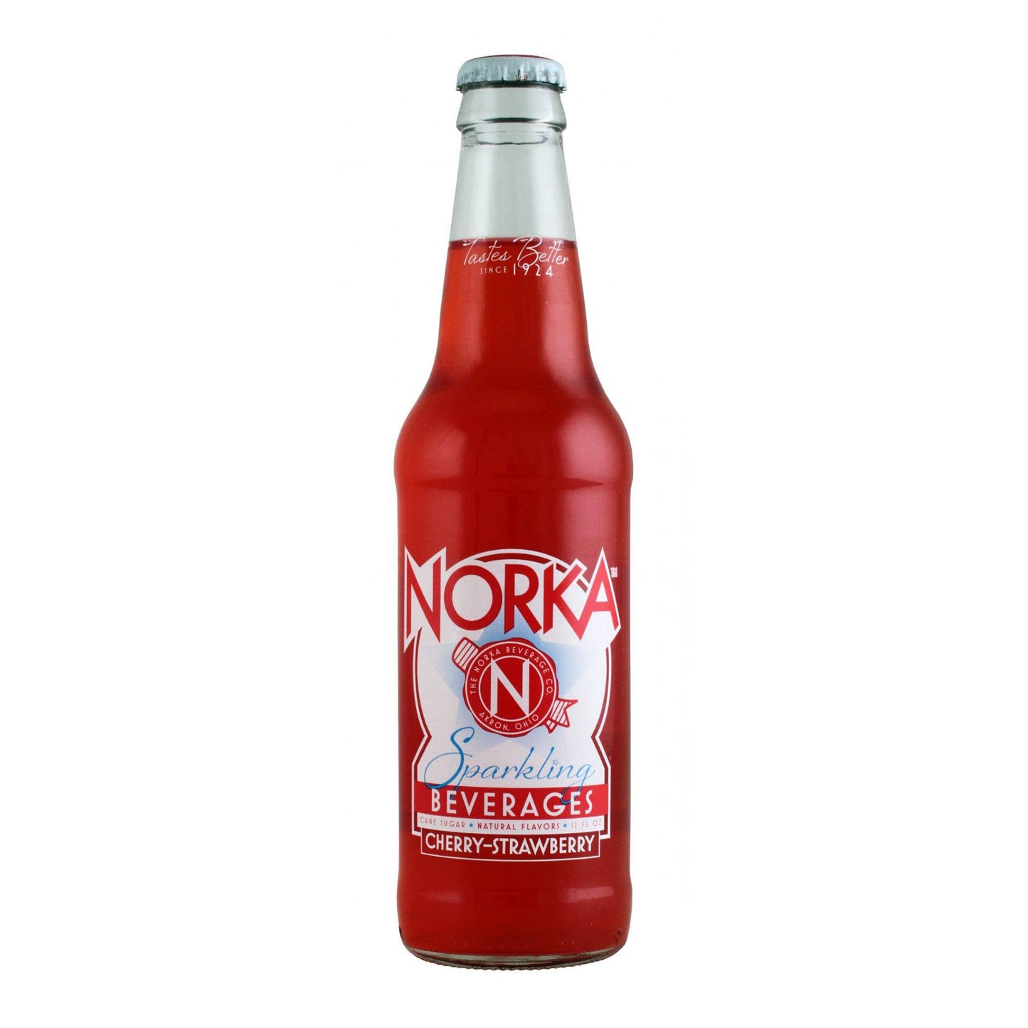 Norka Cherry-Strawberry Soda, 12oz Glass Bottle 12ct
