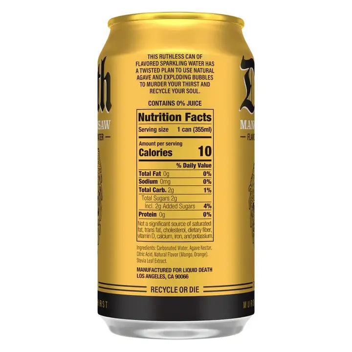 Liquid Death Mango Chainsaw Sparkling Water 12oz, 6ct