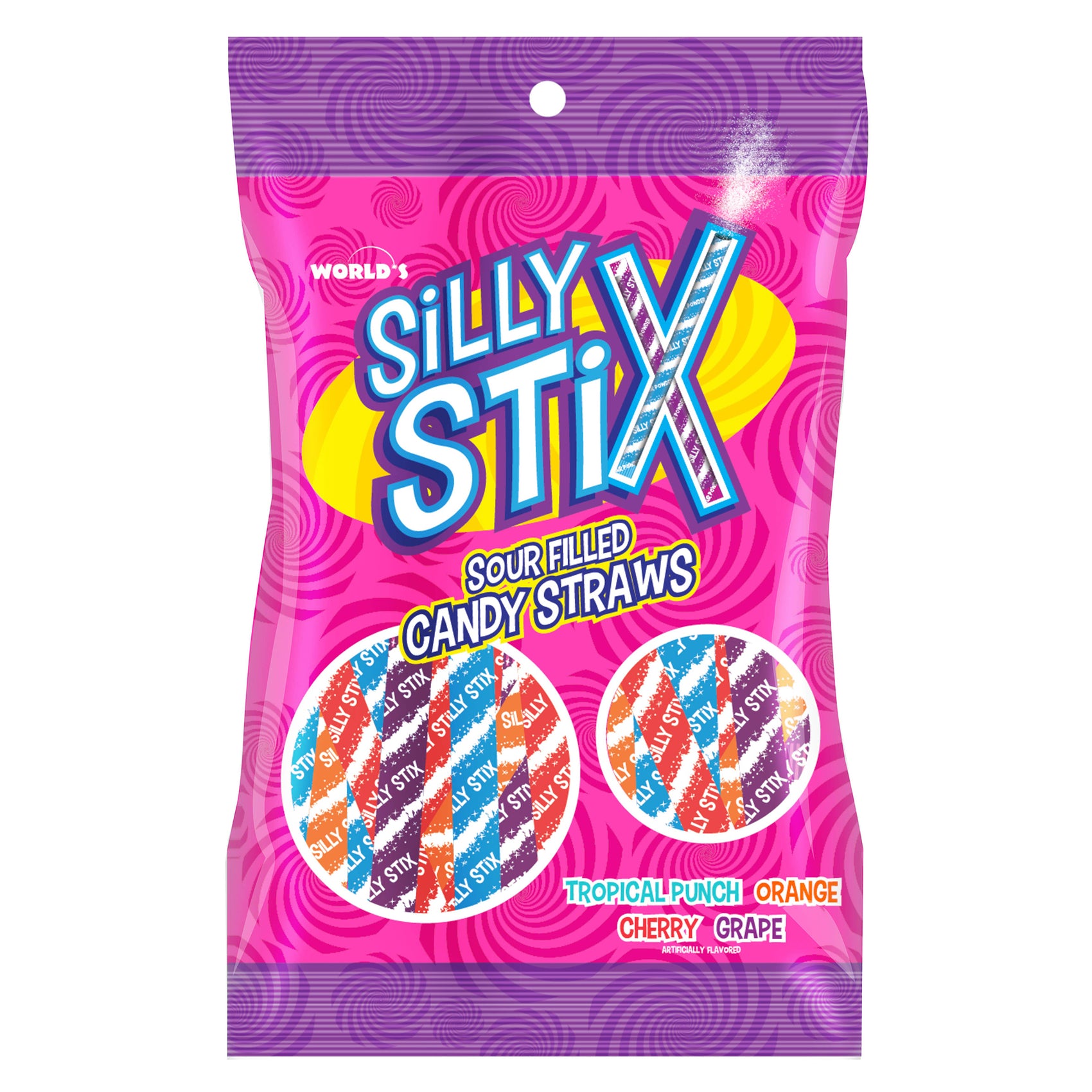 World's Silly Stix (pixy stix), 2.75oz Peg Bag, 24ct