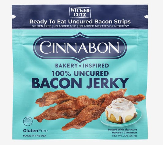 Wicked Cutz Cinnabon Bacon Jerky, 100% uncured 2oz, 10ct case