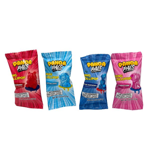 Panda Pals Assorted Shape/Flavor Ring Lollipops, 24ct Box
