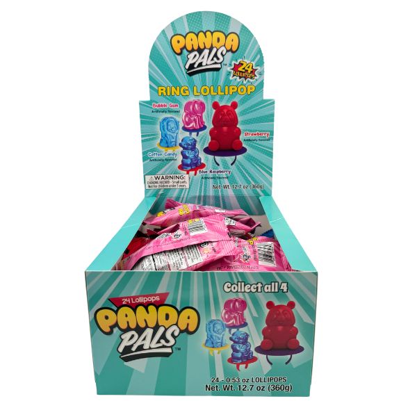 Panda Pals Assorted Shape/Flavor Ring Lollipops, 24ct Box