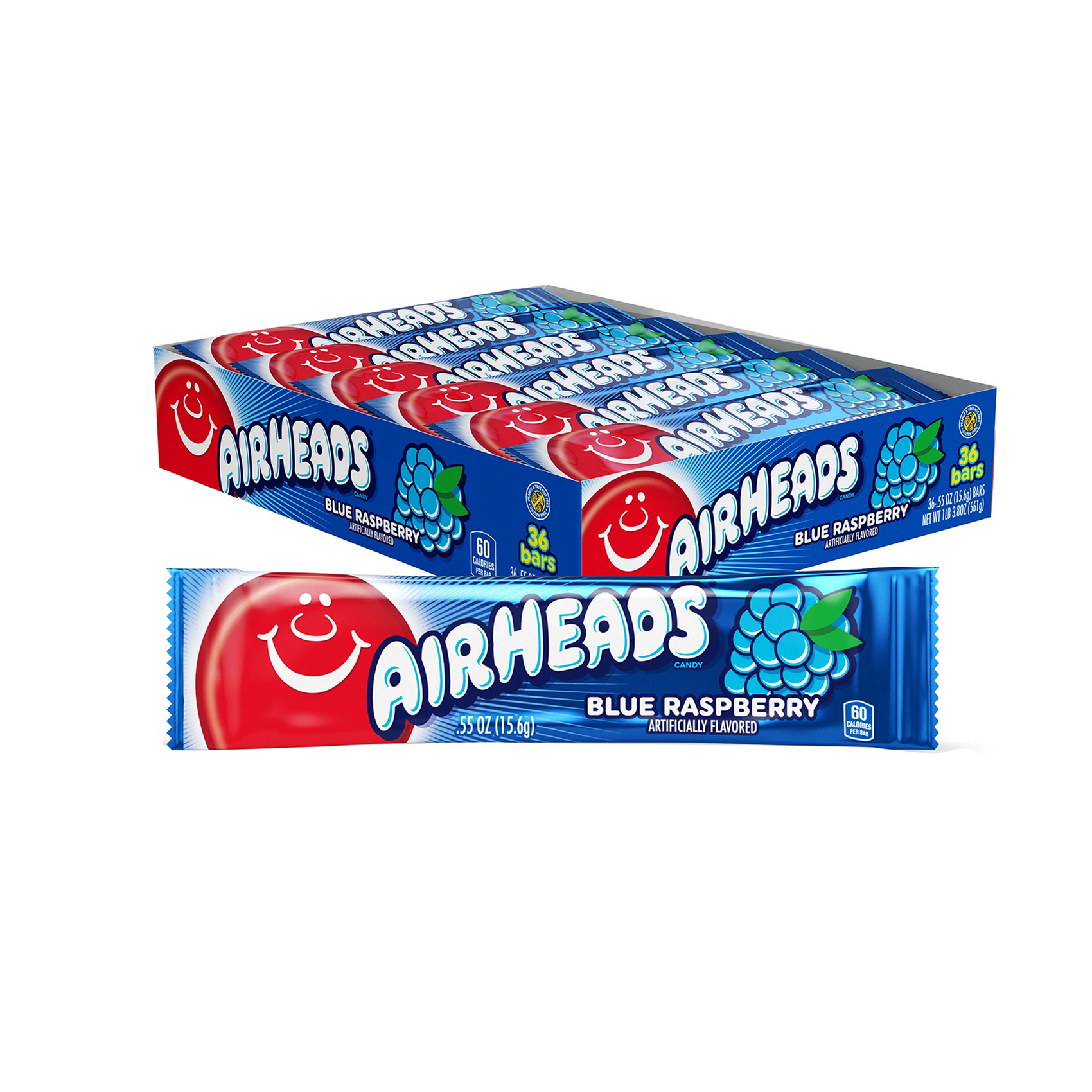 Airheads Bars Blue Raspberry, .55oz Bars, 36t Case
