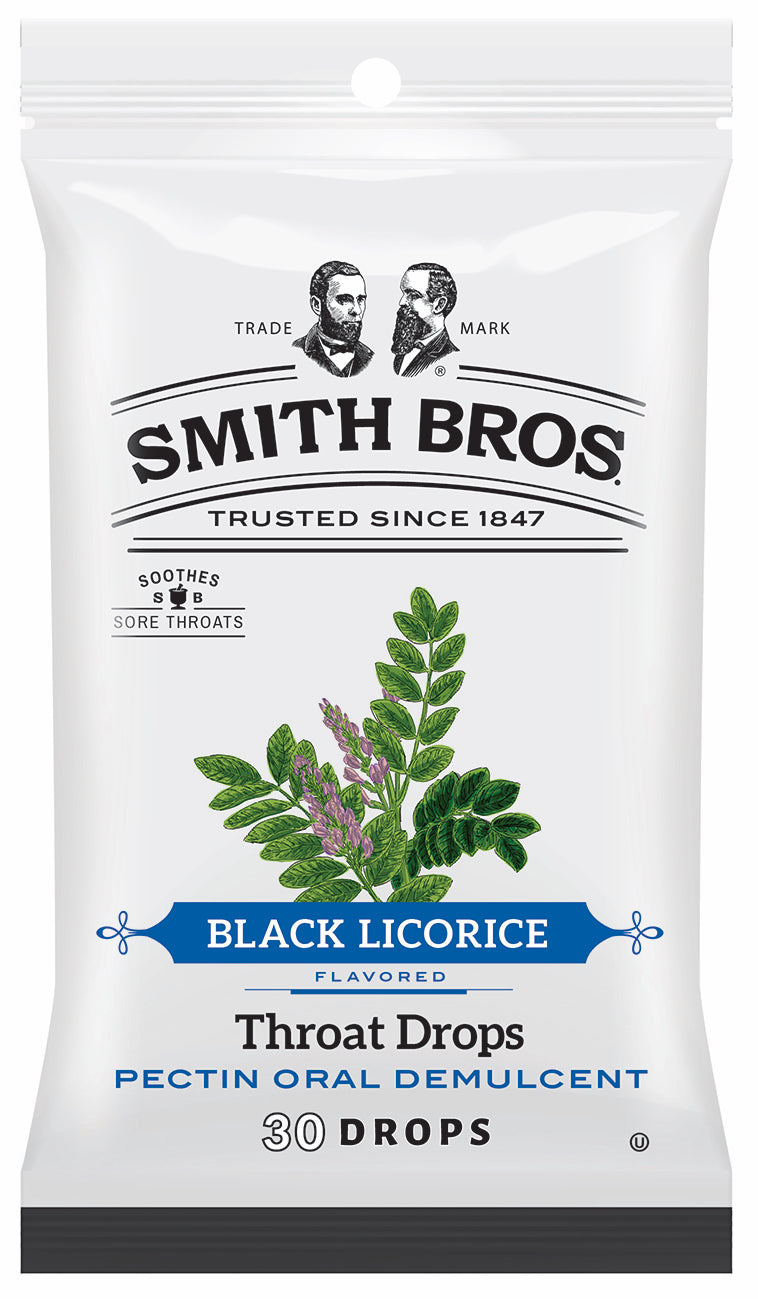 Smith Bros. 30pc Throat Drops, Black Licorice, Bag, 12ct