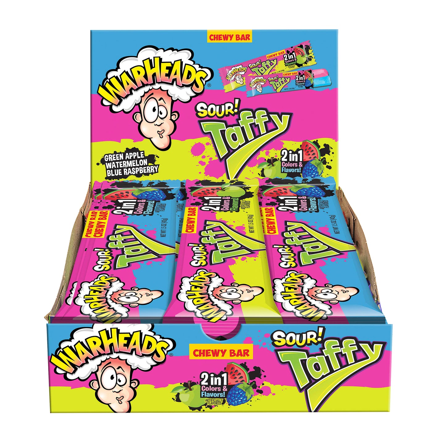 Warheads Sour! Taffy 2-1, 1.5oz, 24ct Case