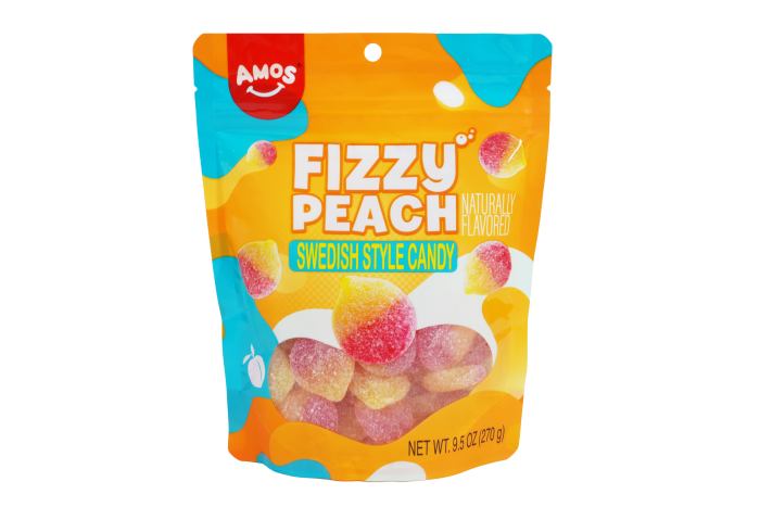 Amos Swedish Style Candy Fizzy Peach 9.5oz Bag, 12ct
