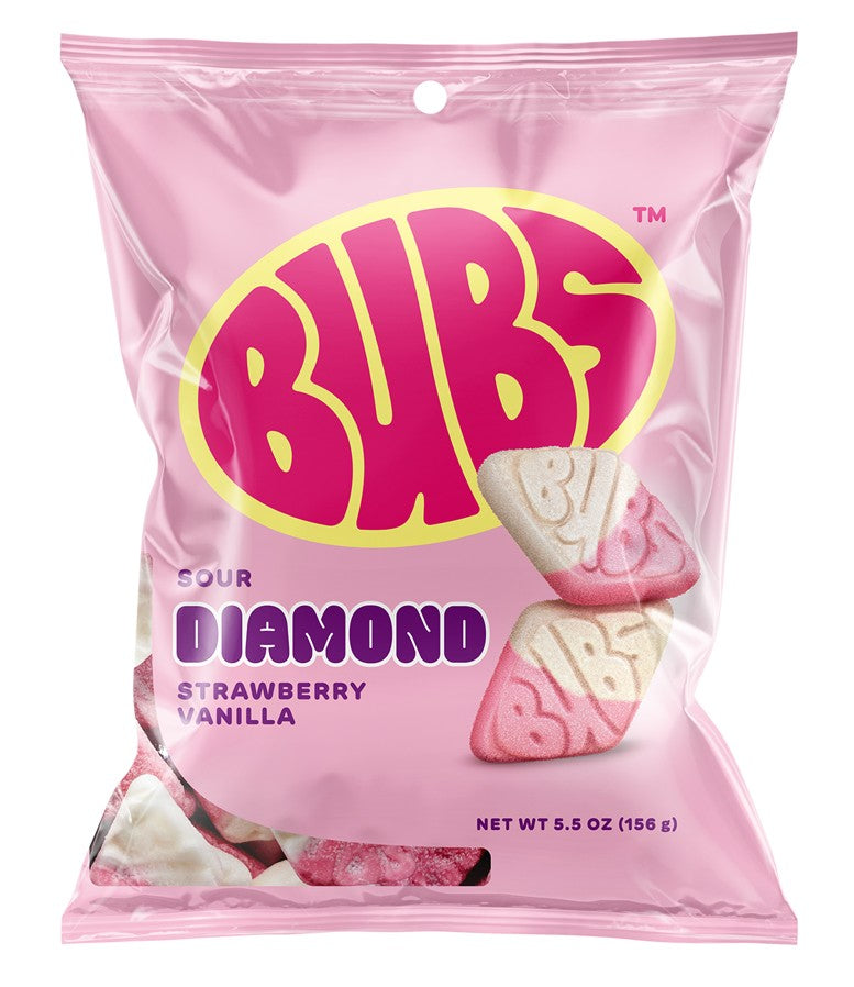 Bubs Sour Diamond Strawberry Vanilla 5.5oz Bag 8ct