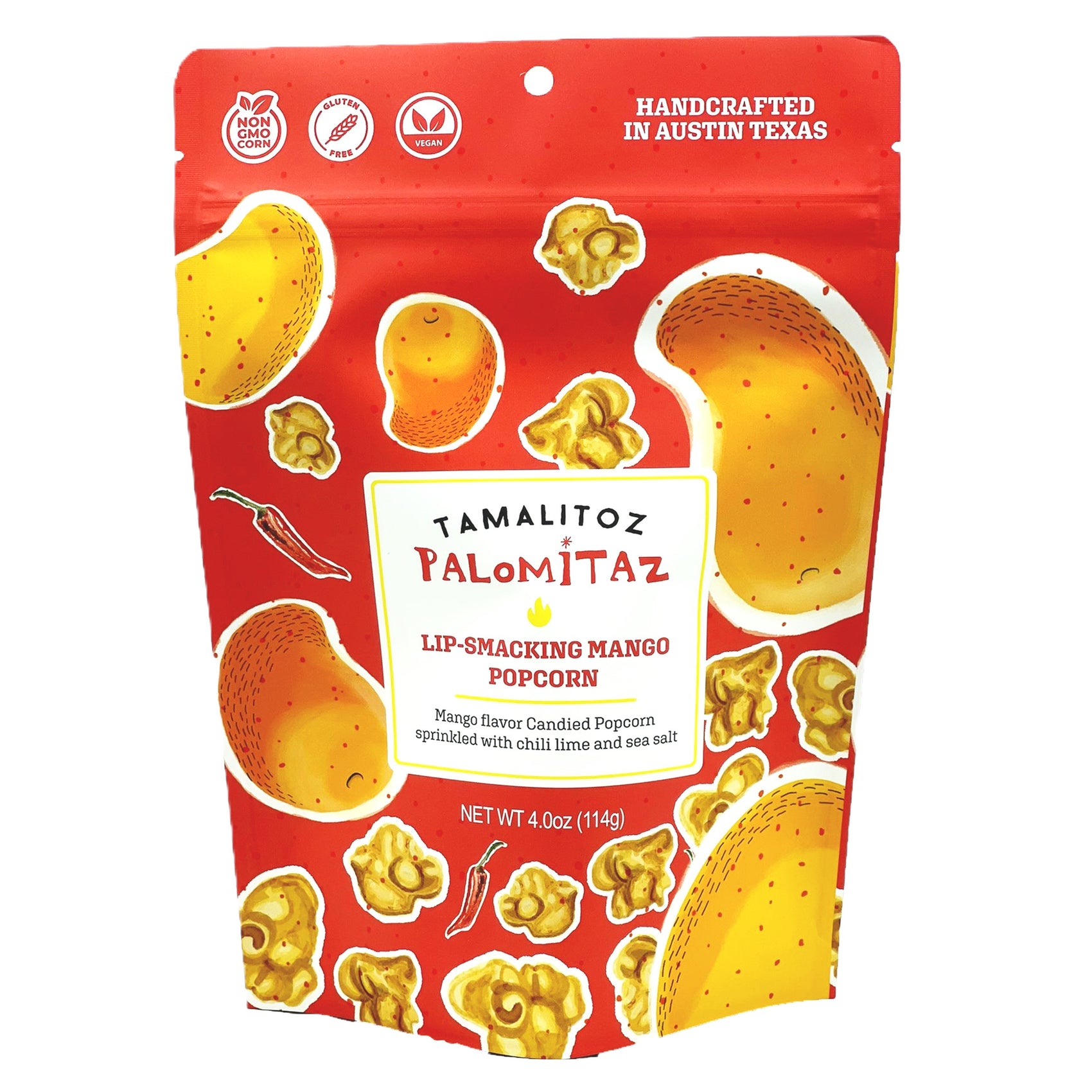Palomitaz Lip Smacking Mango Candied Popcorn 4oz, 12ct