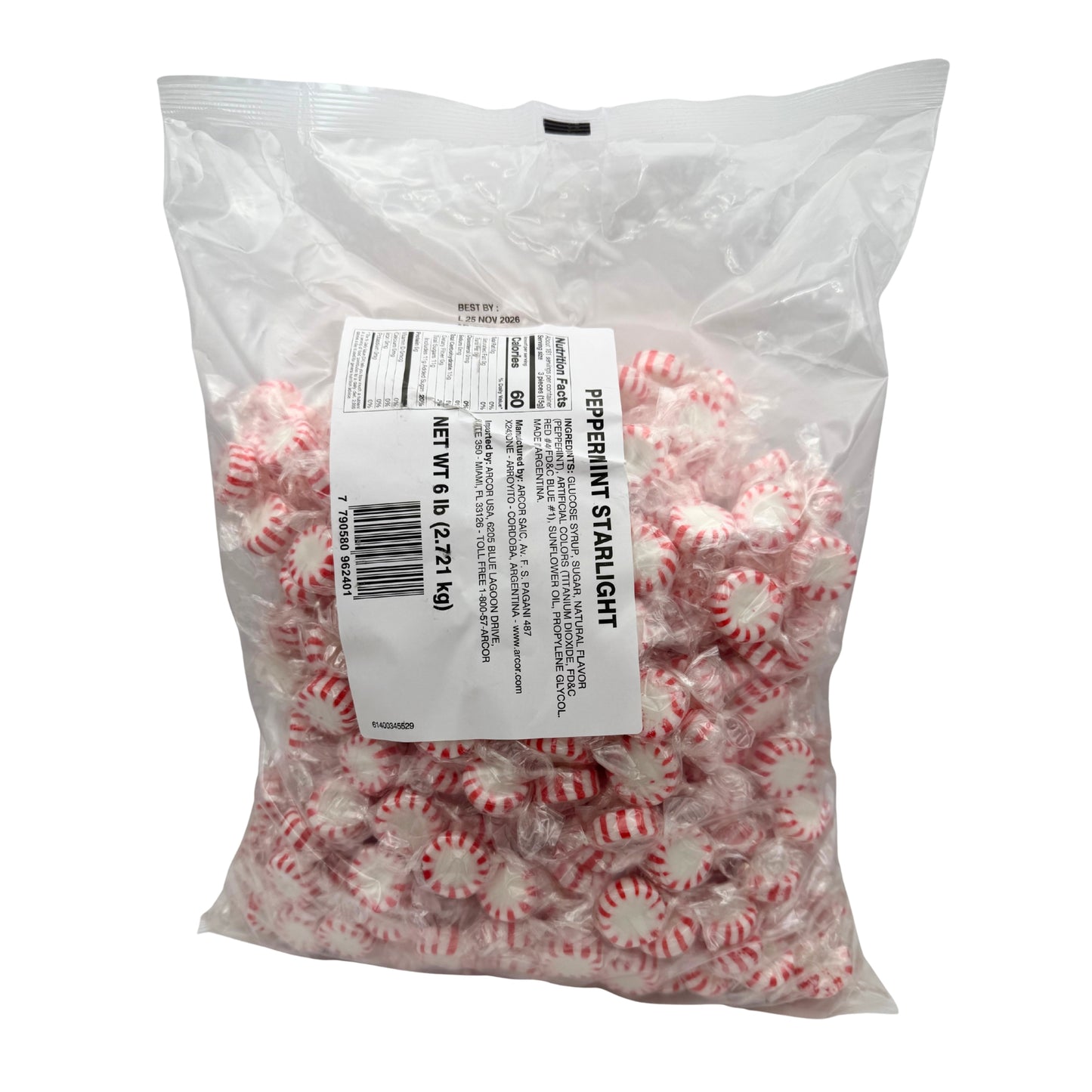 Peppermint Starlight Mints, Hard Wrapped Nostalgic Bulk Candy, 6lb Bag