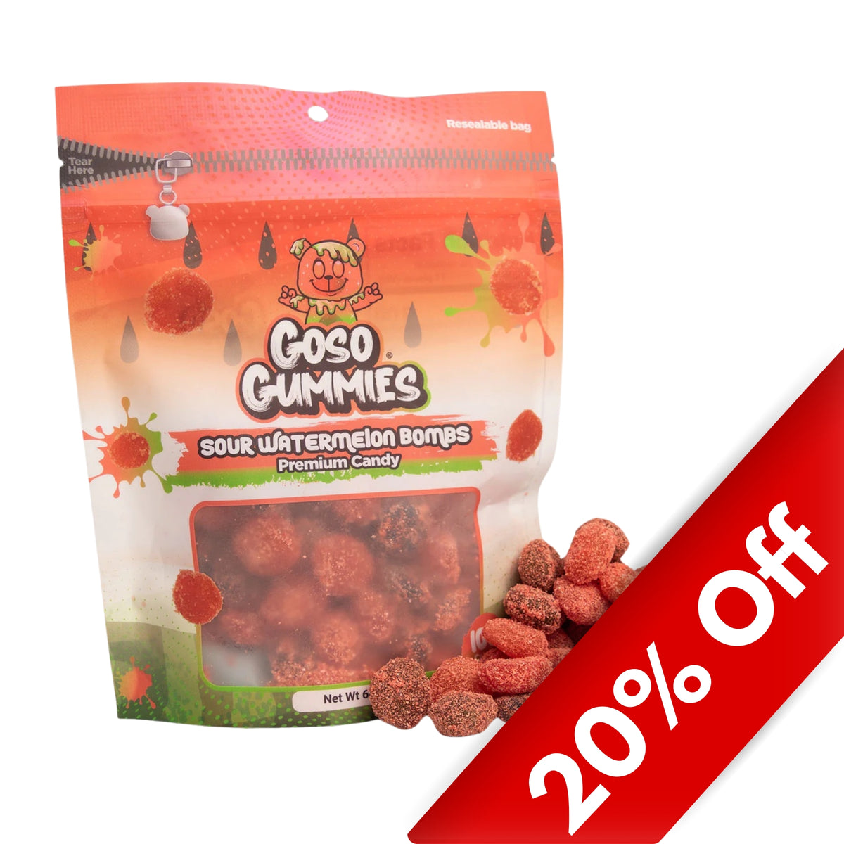 Goso Gummies Sour Watermelon Bombs 6oz Bag, 6ct