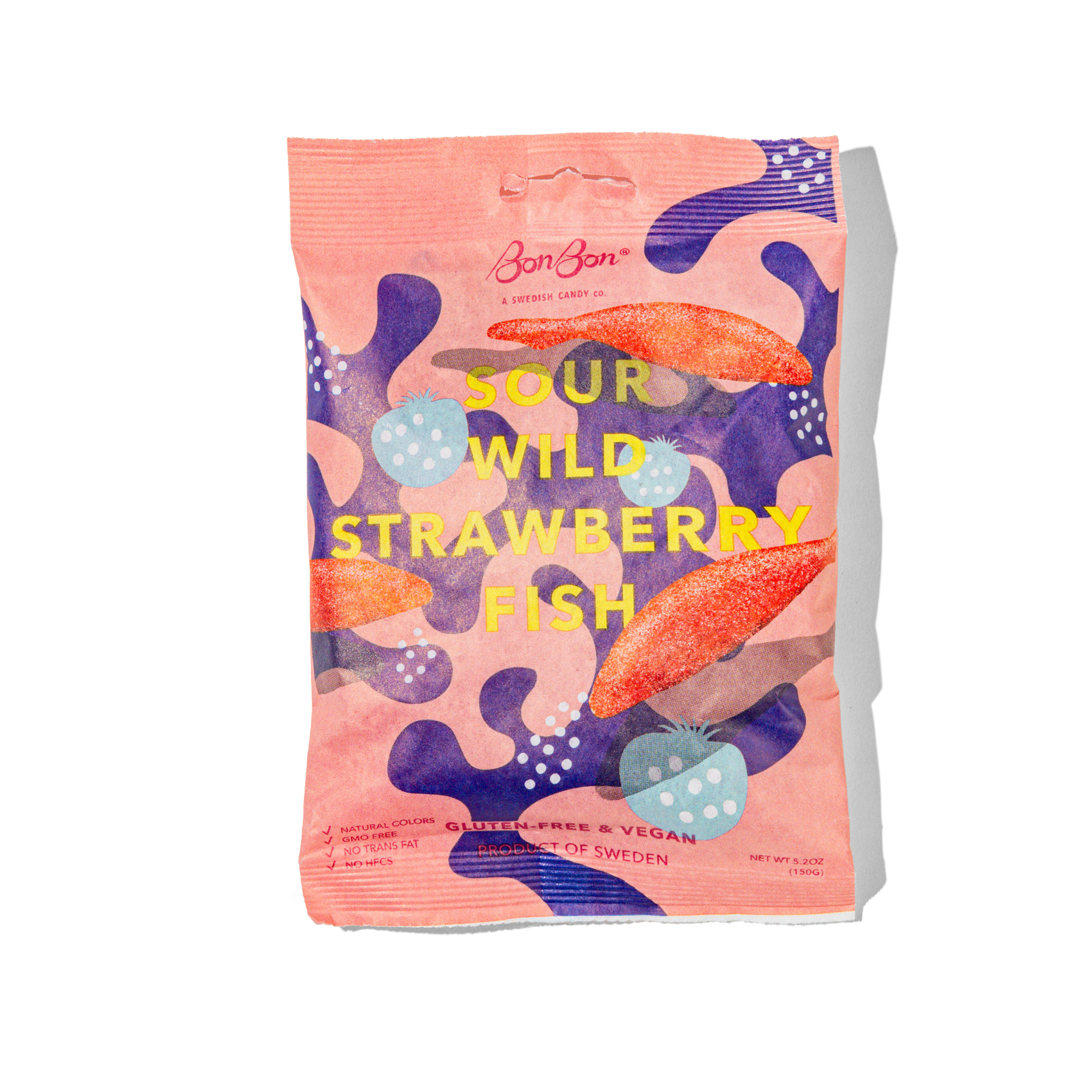 BonBon Swedish Sour Wild Strawberry Fish 5.2oz Bag, 14ct