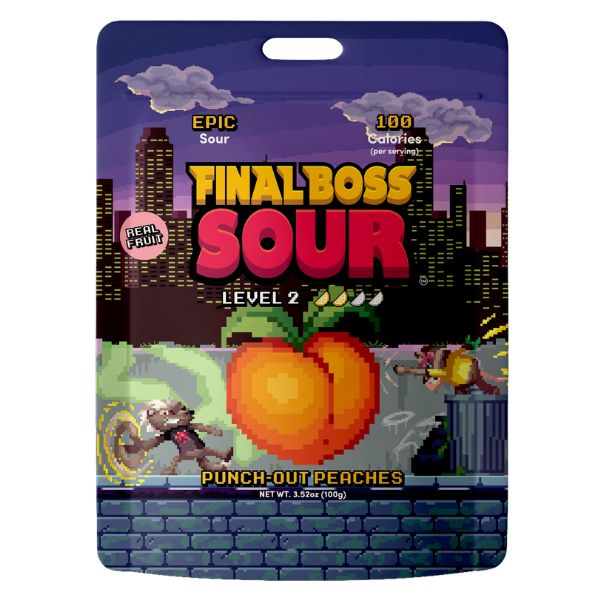 Final Boss Sour Level 2 Punch Out Peaches 3.52oz Bag, 12ct