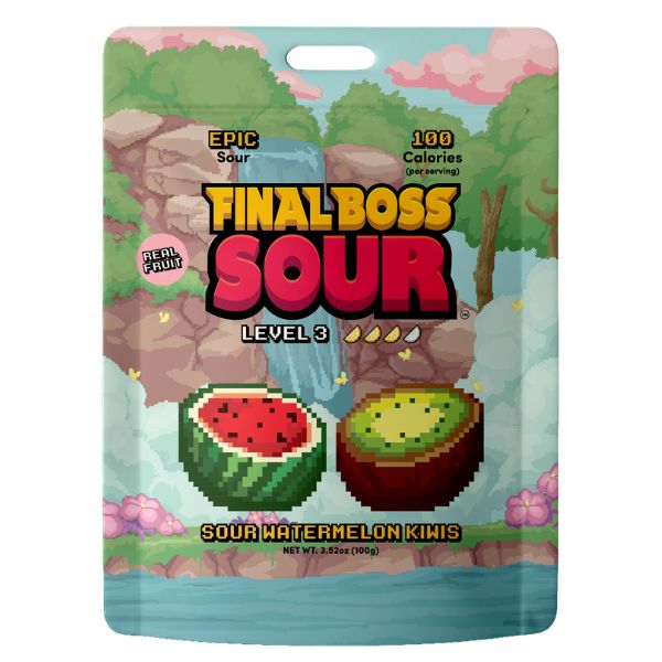 Final Boss Sour Level 3 Watermelon Kiwis 3.52oz Bag, 12ct
