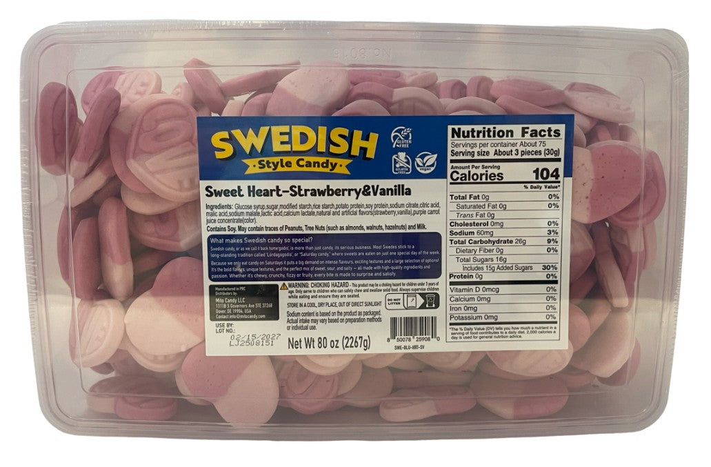 Swedish Style Candy Sweet Heart Strwbry/Vnla 20lb
