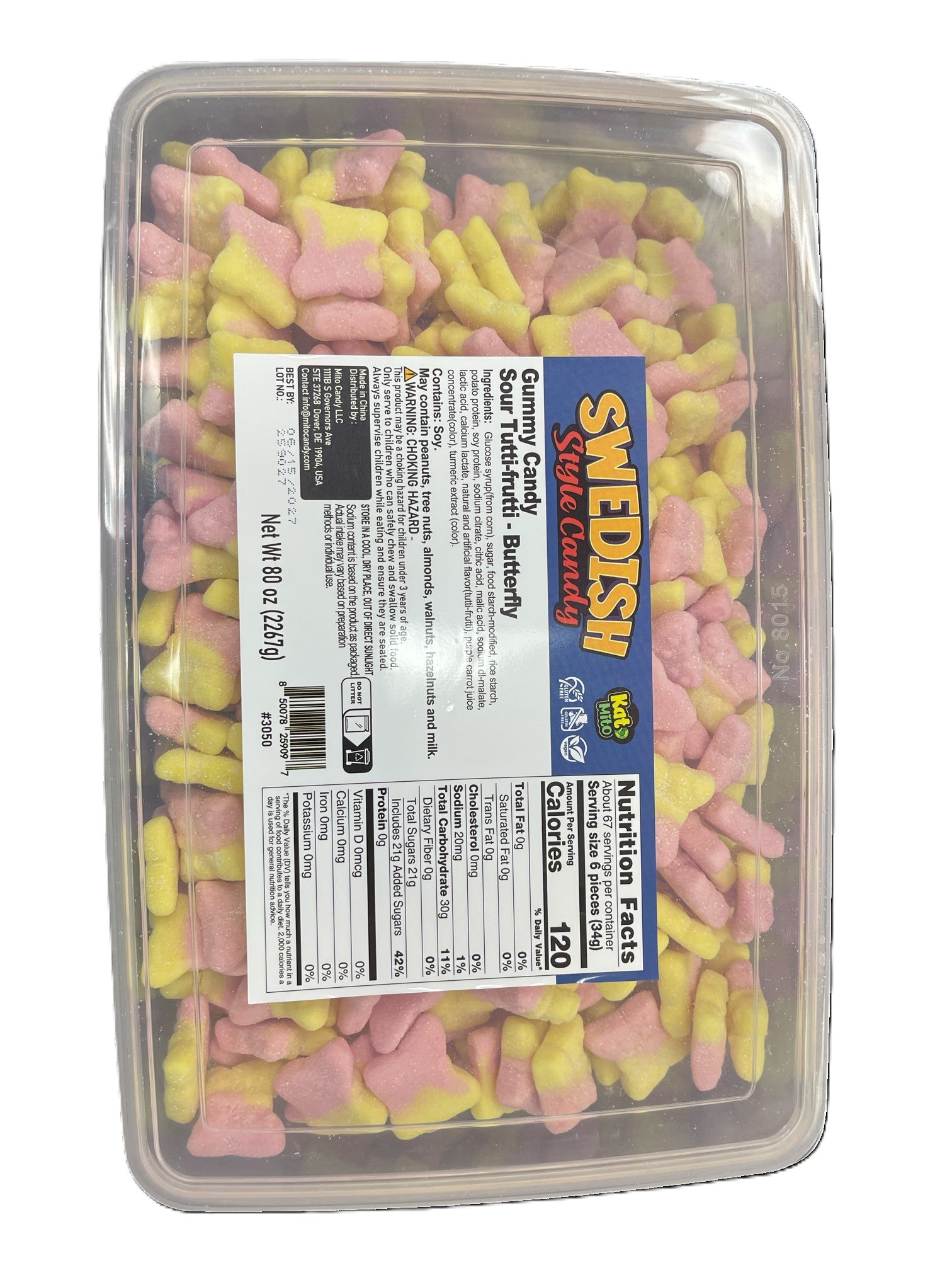 Swedish Candy, Sour Tutti-frutti Butterfly 5lb Bulk Tub