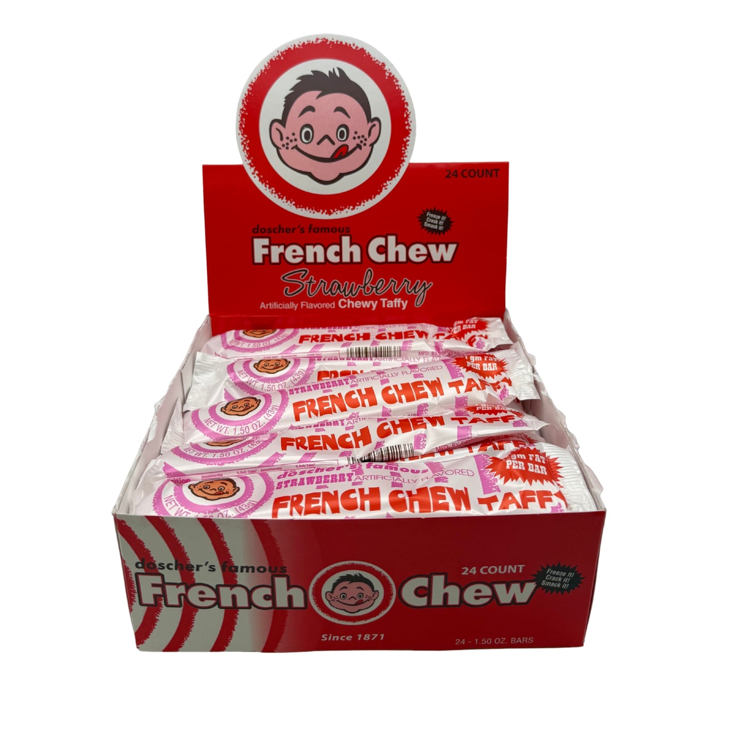 doscher's French Chew Strawberry Taffy, 1.5oz Bar, 24ct