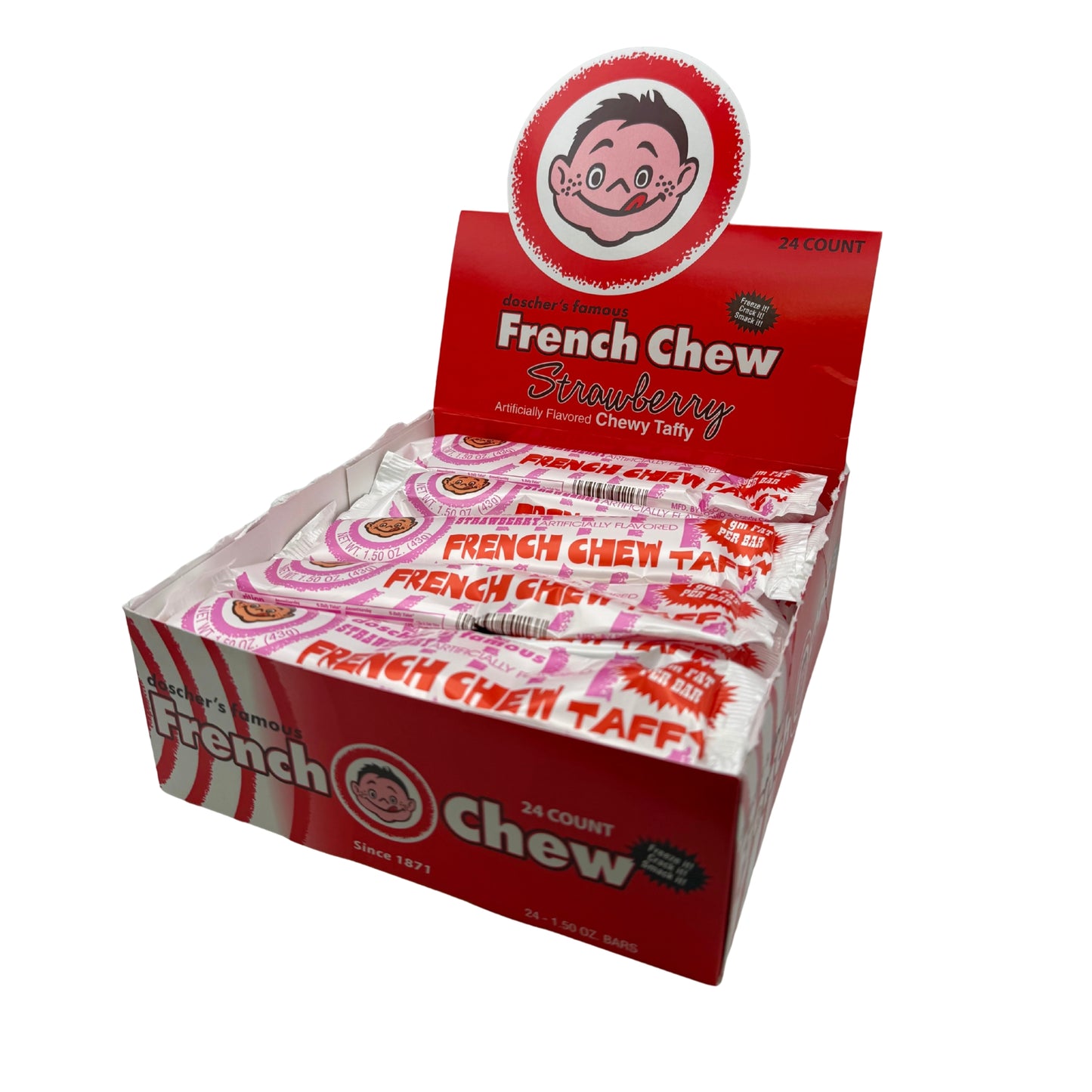 doscher's French Chew Strawberry Taffy, 1.5oz Bar, 24ct