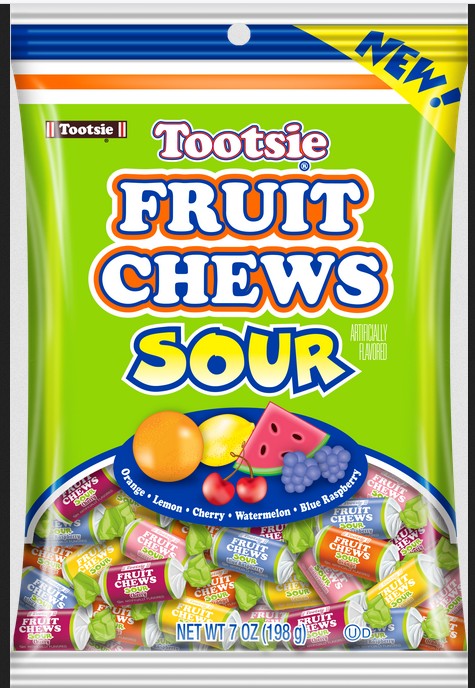 Tootsie Fruit Chews Assorted Sour Fruit Flavors 7oz Peg Bag, 8ct