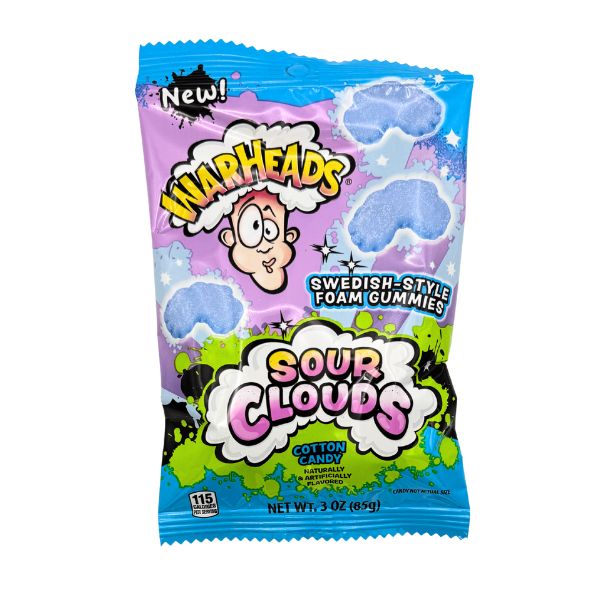 Warheads Sour Clouds Cotton Candy 3oz Peg Bag, 12ct