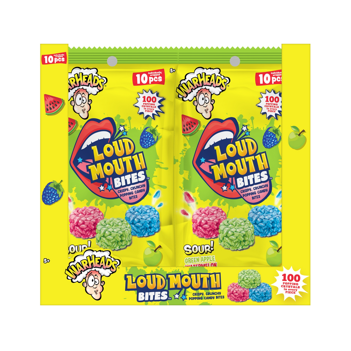 Warheads Loud Mouth Bites, Crispy/Crunchy/Popping Candy .7oz Bag, 12ct