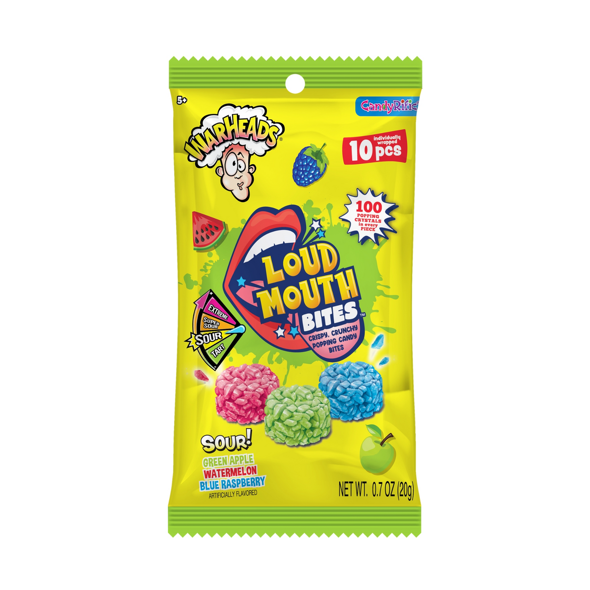 Warheads Loud Mouth Bites, Crispy/Crunchy/Popping Candy .7oz Bag, 12ct