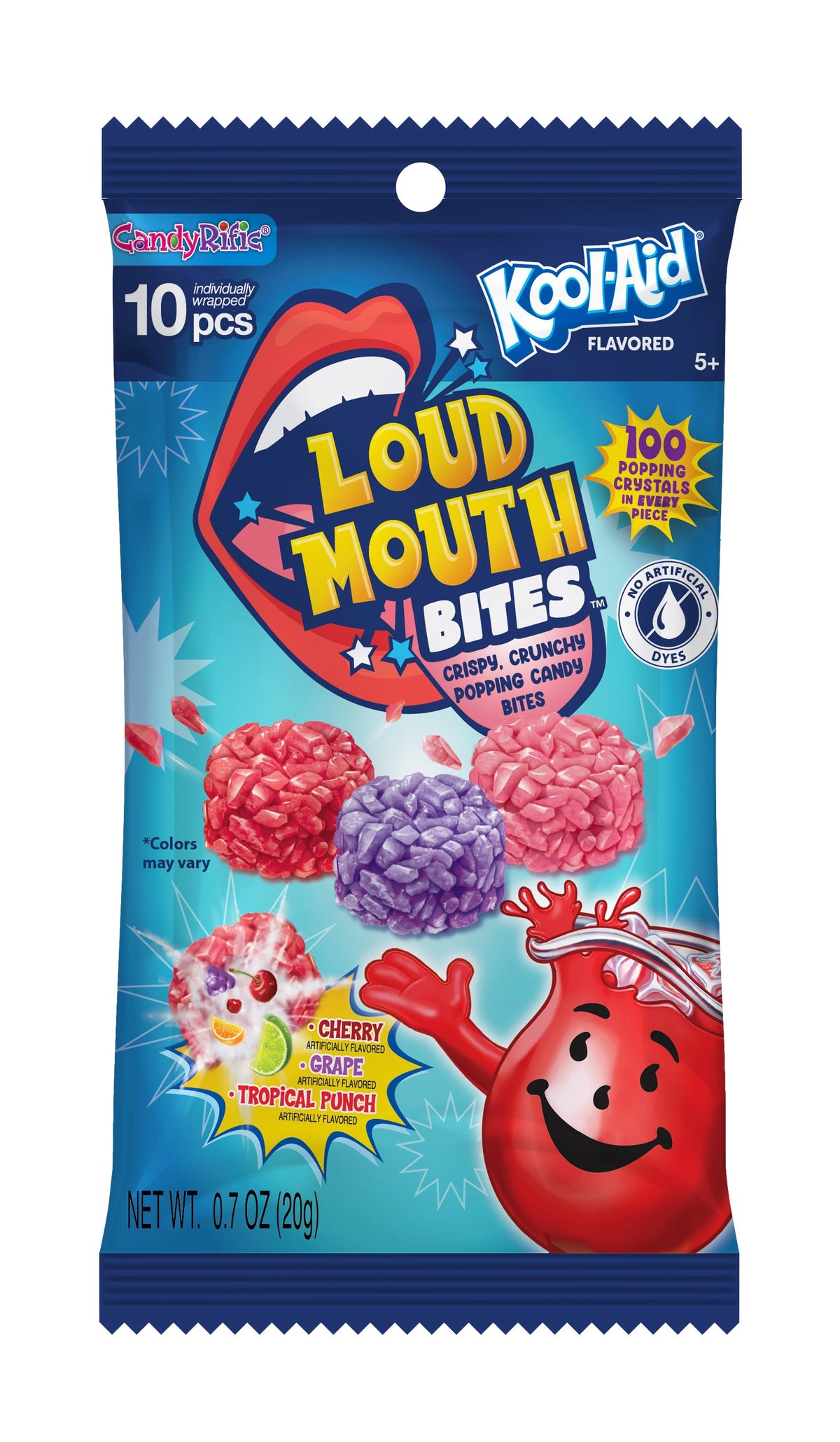 Kool-Aid Loud Mouth Bites, Crispy/Crunchy/Popping Candy .7oz Bag, 12ct