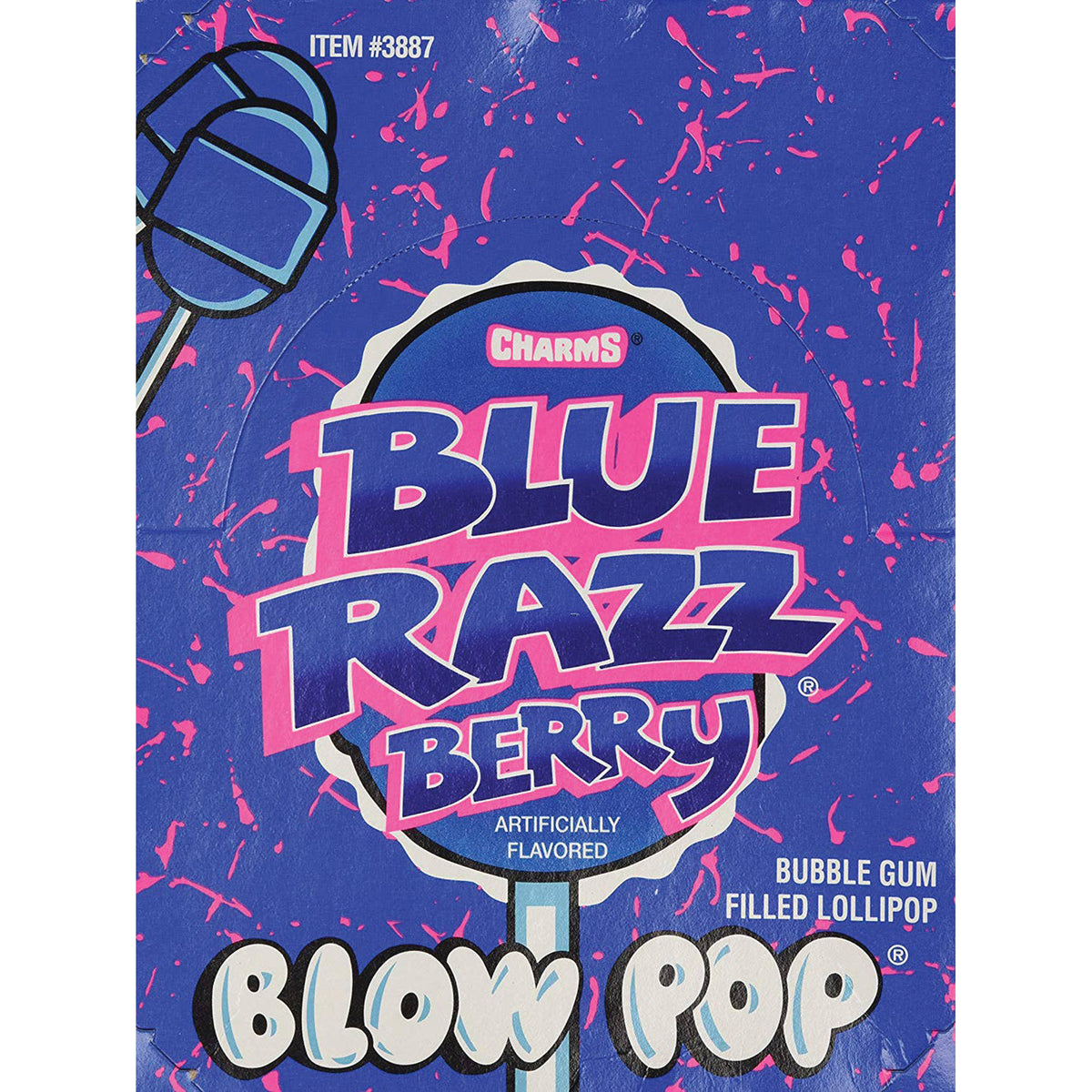 Large Blue Raspberry Lollipop Charms Blue Razzberry, Raspberry, Lollipop 48ct Case – Grandpa Joe's