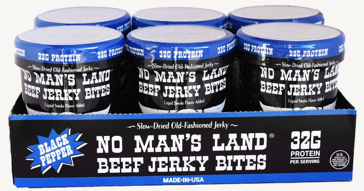No Man's Land Beef Jerky Bites, Bk Pepper 2oz, 6ct Display